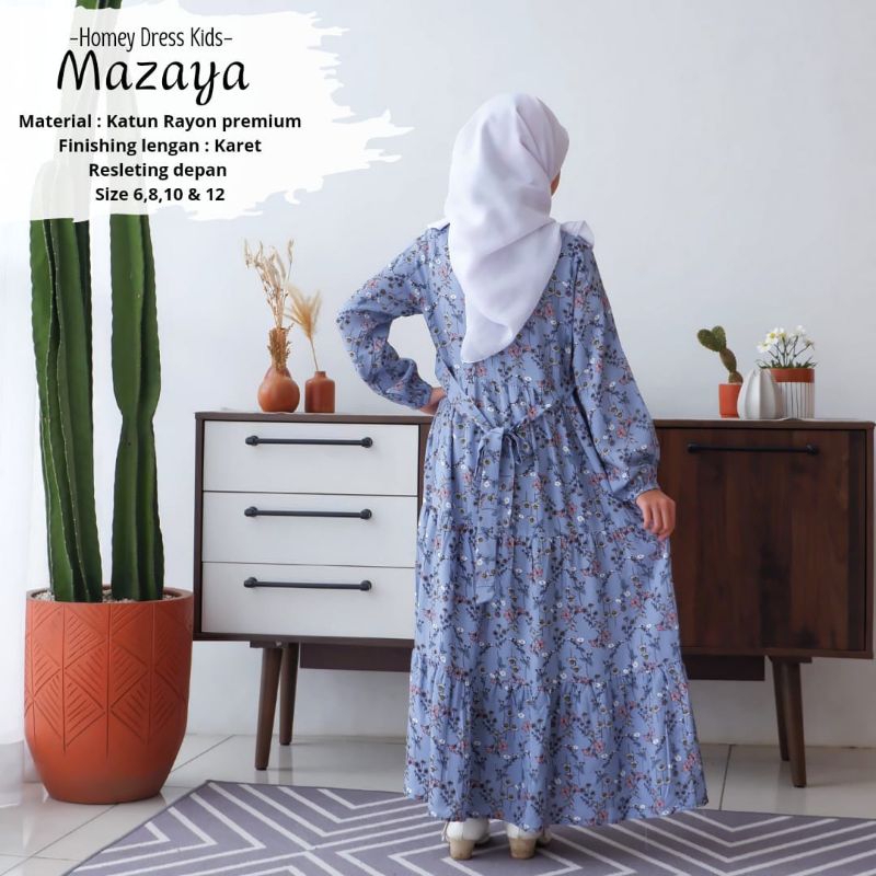 Gamis Anak Motif Bunga Homey Dress Anak Mazaya Gamis Anak Muslimah Usia 4-12tahun Bahan Katun Rayon Premium Nyaman Dipakai| Bisa Cod