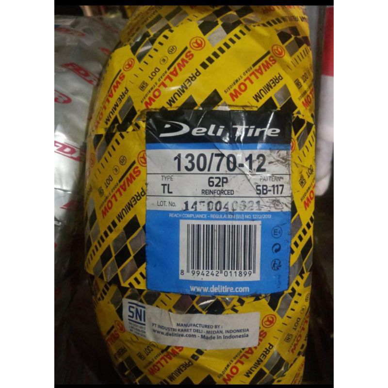 130 70 12 SB 117 TL BAN LUAR MOTOR MERK SWALLOW TUBELESS RING 12