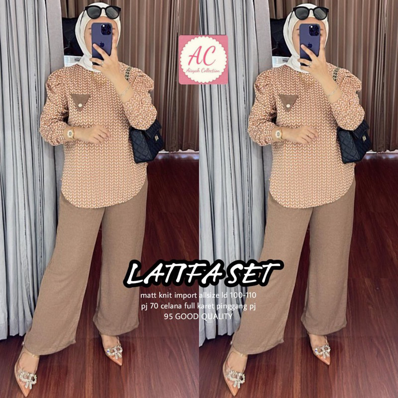 LATIFA SET BAHAN KNIT IMPORT ATASAN MOTIF CELANA POLOS / STELAN KNIT IMPORT VIRAL TERBARU / Setelan 