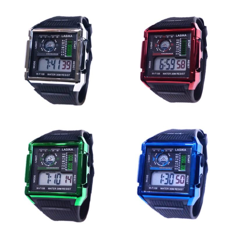 (Grosir)Jam Tangan Pria Lasika W-F108 Digital Sergi Strap Rubber Original (Terima Cod)