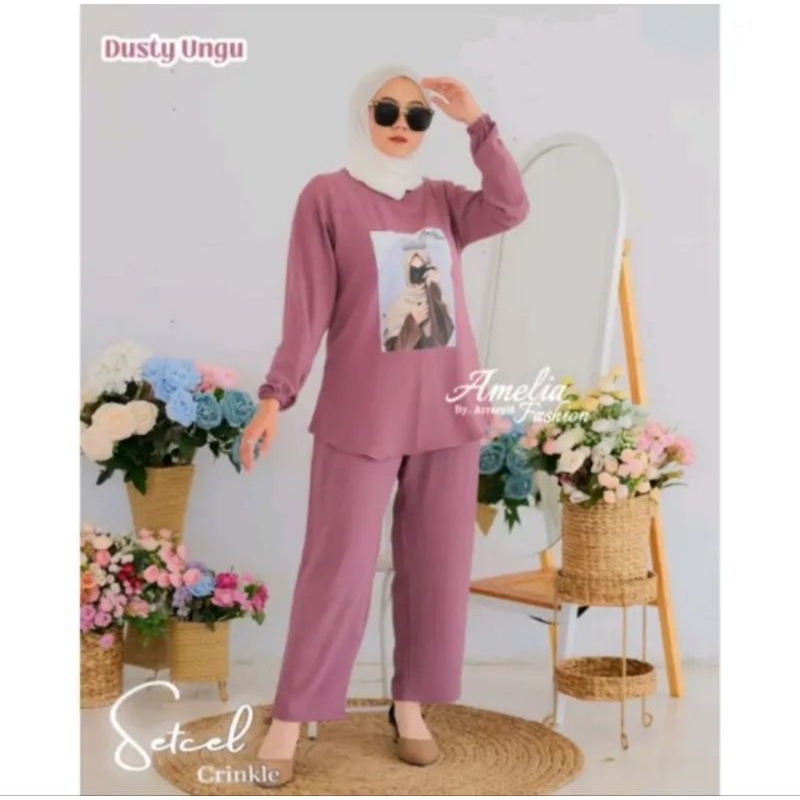 Setelan cringkel airflow premium / setelan wanita / oneset viral // setelan crinkle