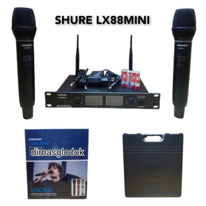 Mic Wireless SHURE LX-88 Mikropon Werles Dual Mik LX88Mikrofon Wirles Kuping Besi LX 88 koper