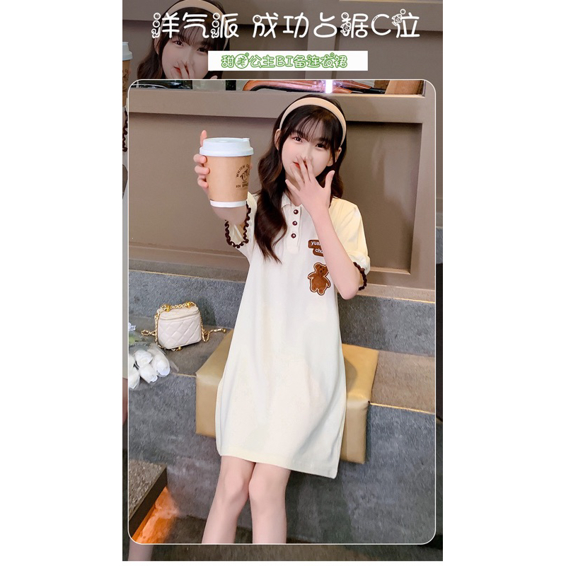 Polo dress anak / dress anak import murah / polo dress anak import / polo dress motif bear