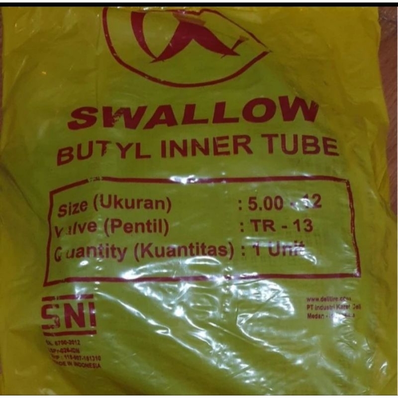 ban dalam swallow 500-12 motor roda tiga viar appktm htm kaisar dll/truk/angkot
