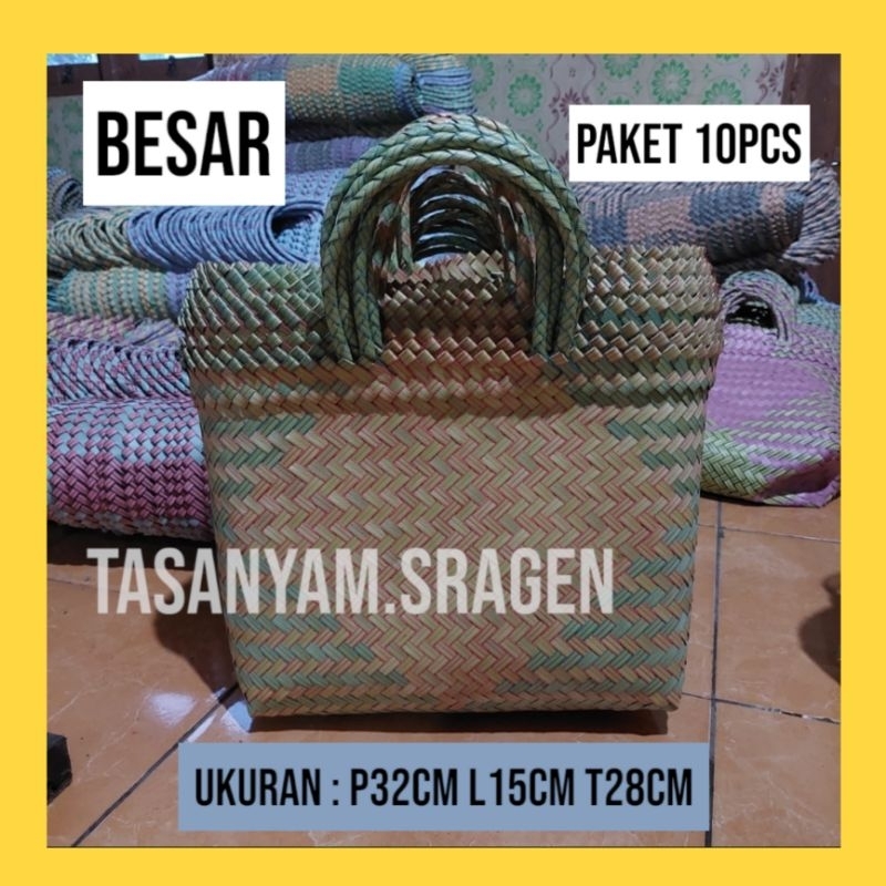 Paket 10pcs Tas Anyaman Plastik Lurik Jumbo, Tas Sembako, Tas Hampers, Tas Lebaran, Tas Wanita, Tas.