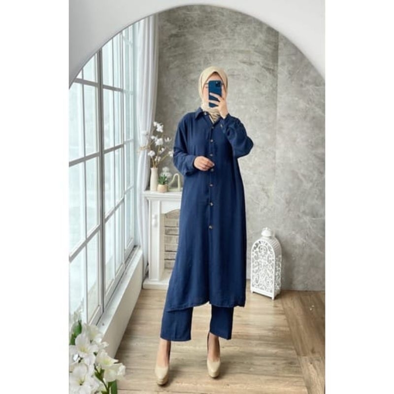 SETCEL TUNIK AYESHA CRINKLE PREMIUM | ONE SET TUNIK CRINKLE PREMIUM KANCING