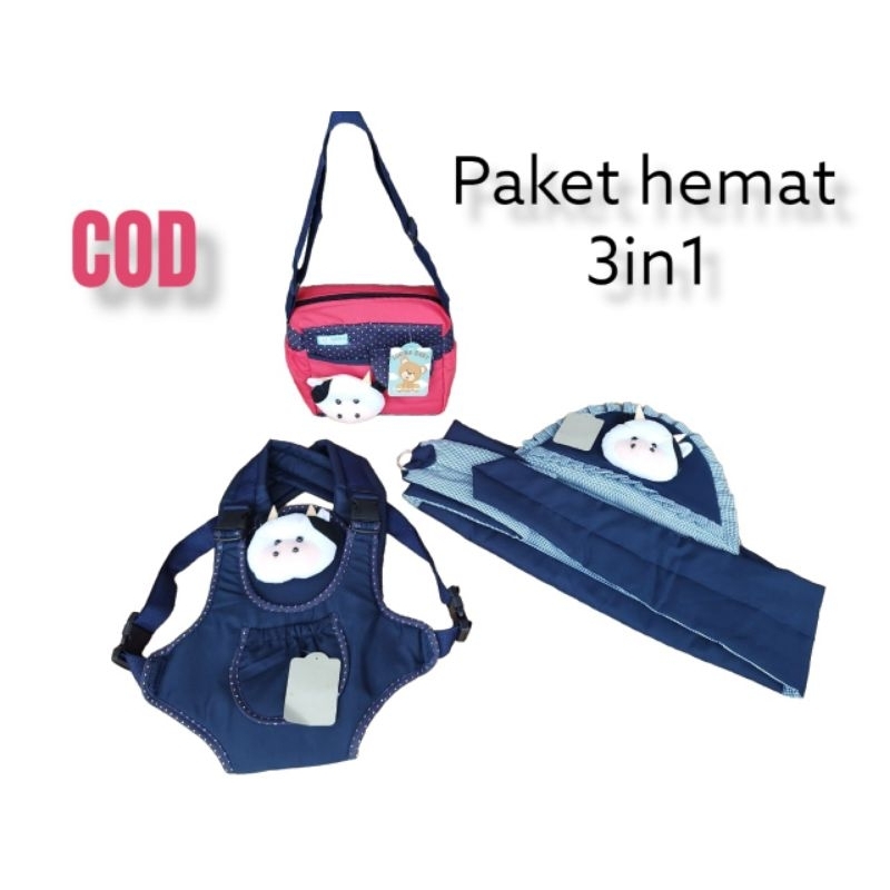 tas,gendongan depan, gendongan samping ,boneka sapi 3in1