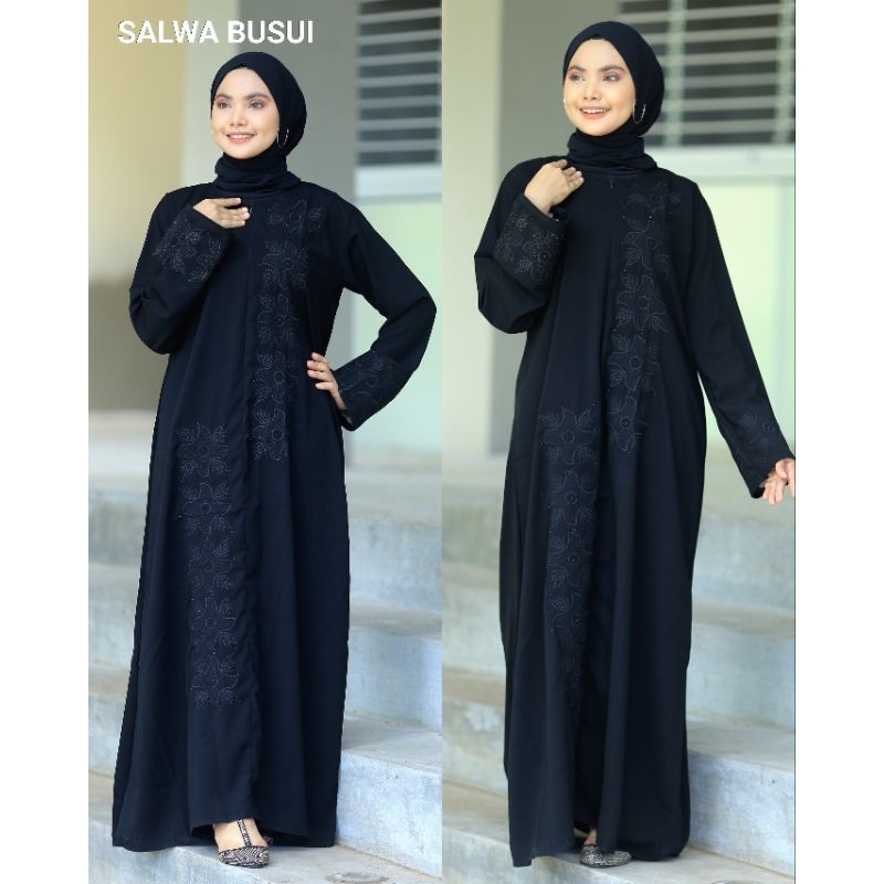 BORDIR SALWA BUSUI PUSAT GROSIR ABAYA JETBLACK SAUDI