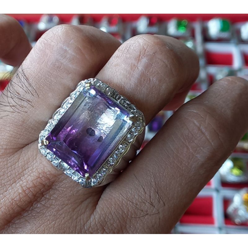 cincin batu kecubung pelangi natural super mewah
