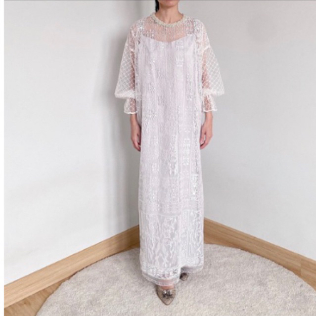 HANYA PENYEWAAN Aleina Dress in Broken White by Kina Atelier (Inner Hijab Available)