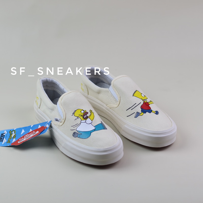 Sepatu Vans Slip On Simpsons Homer &amp; Bart Cream Fow Men And Women UNISEX BNIB