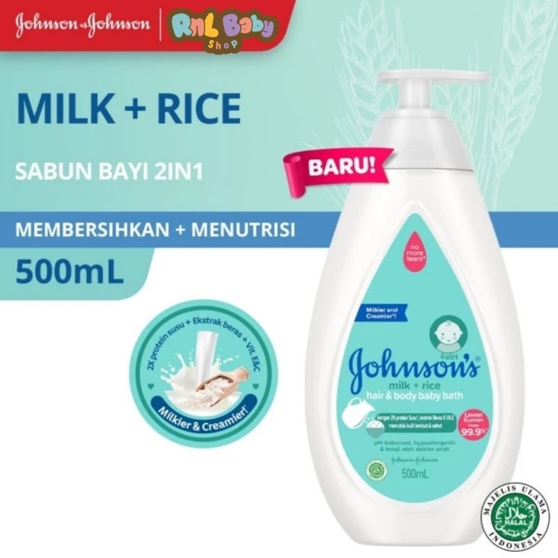 Johnson's Milk + Rice Hair &amp; Body Bath 500 ml /Sabun Mandi Bayi