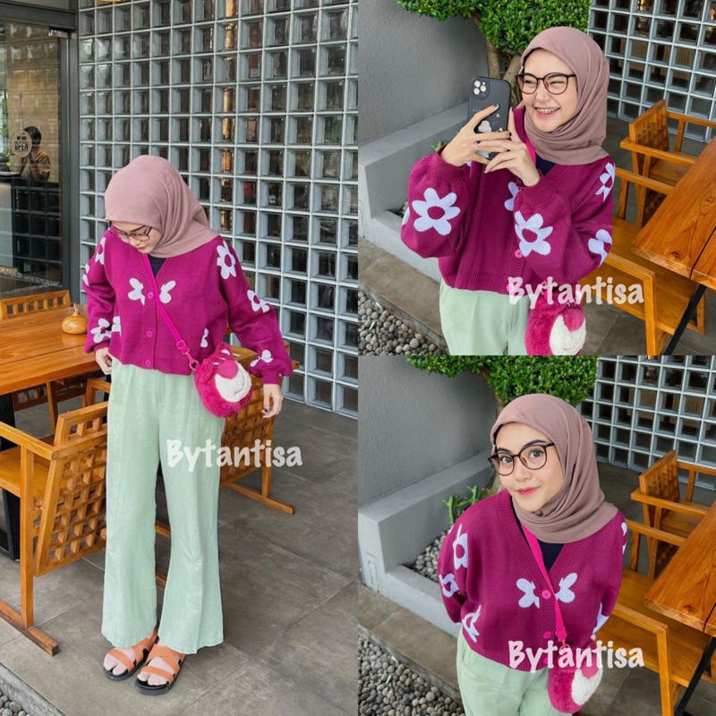 CARDIGAN RAJUT CROP MOTIF BUNGA FLY