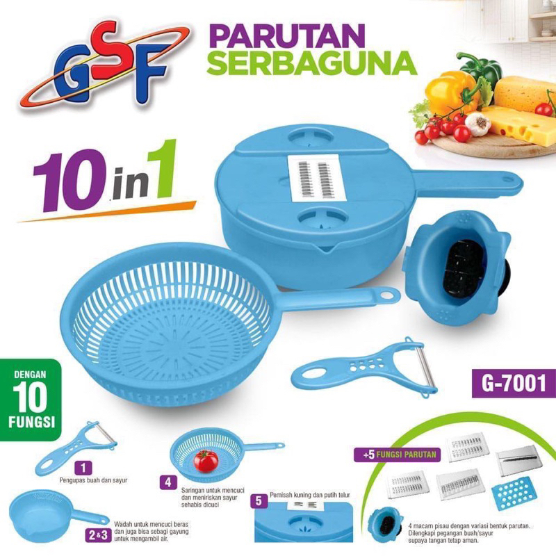 Parutan Serbaguna 10 in 1 Parutan Set GSF 7001 Alat Pemotong Sayur Buah Food Grade Chopper Multifungsi Cutter