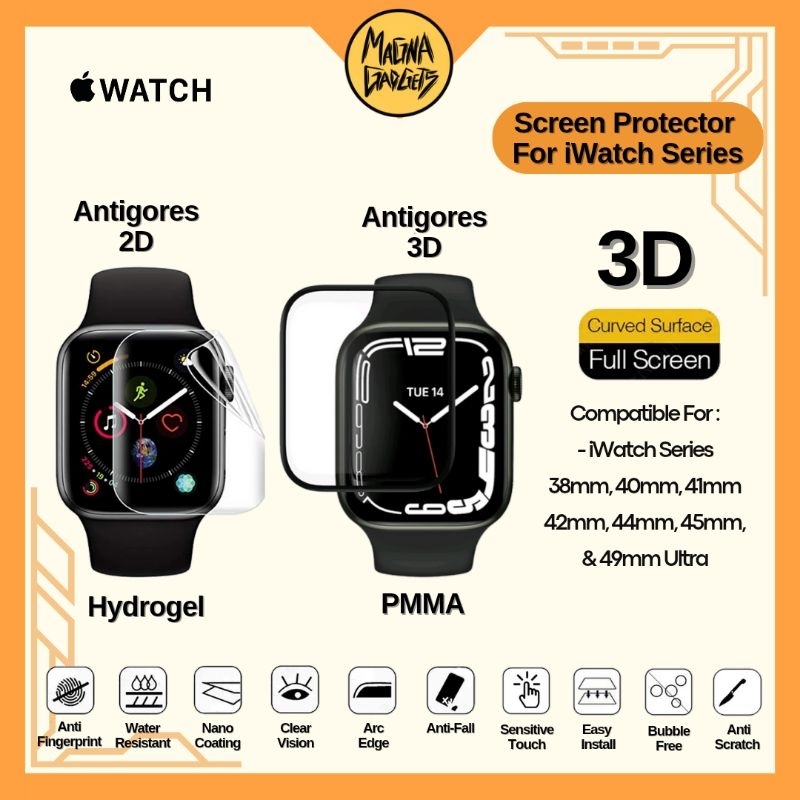 Anti Gores 3D Apple Watch Full Screen Protector iWatch 38mm 40mm 41mm 42mm 44mm 45mm 49mm Ultra Seri 1 2 3 4 5 6 7 SE