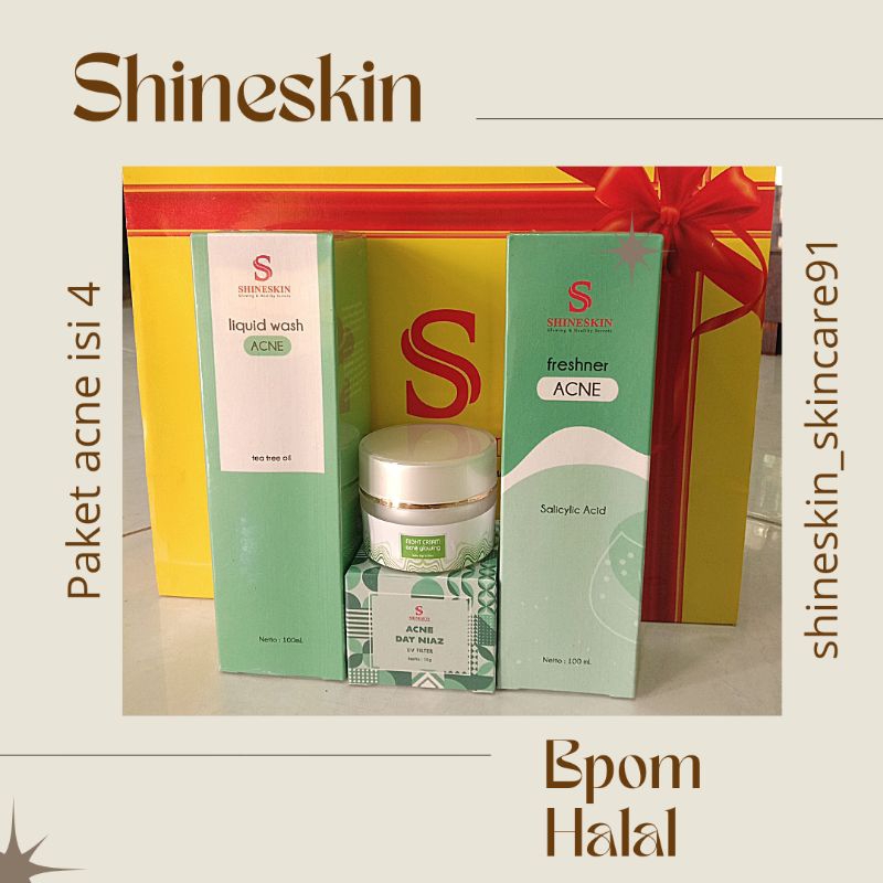 SHINESKIN SKINCARE PAKET KULIT BERJERAWAT ACNE WHITENING GLOWING Isi 4