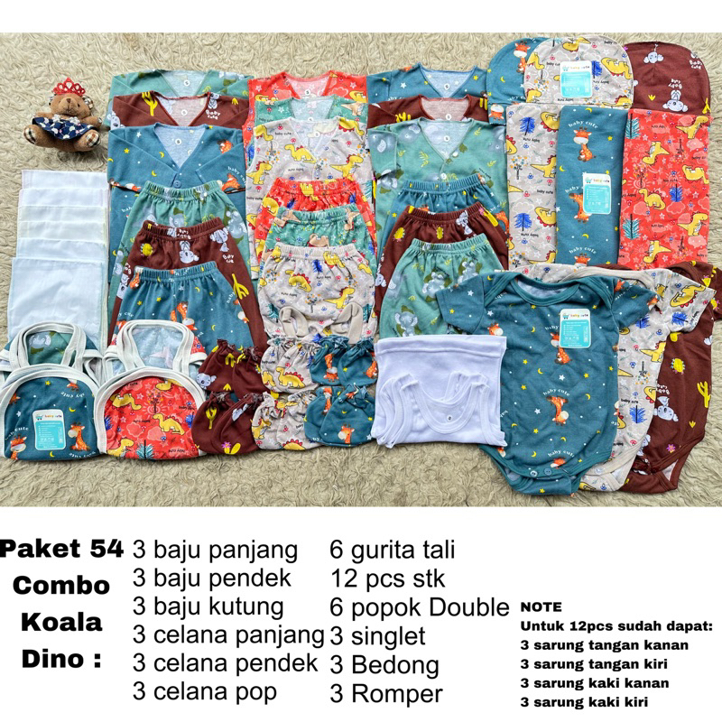 56pc Paket lahiran komplit perlengkapan Baju Bayi celana bayi kado Combo Mix Koala Dino Jumper handuk newborn SNI Promo 8.8