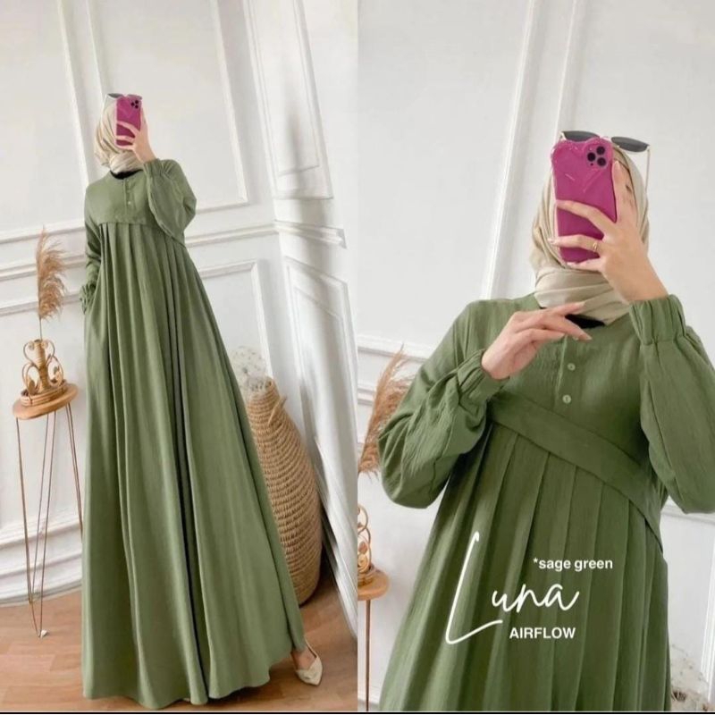 Gamis cringkel airflow MIDI cringkel airflow gamis LUNA
