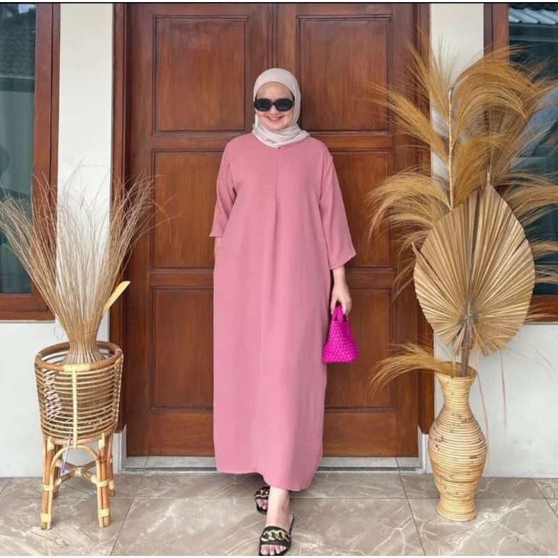 Yasfashion - Daster Polos Lengan Panjang Crinkle