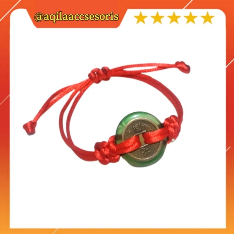 Gelang koin giok Tali Satin Korea  / Gelang Tali Merah Giok Koin