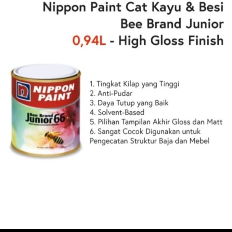 Cat Kayu dan Besi Nippon Bee Brand Junior 66 Nippon Paint 0.94 L