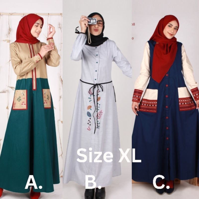 Abaya Dannis Sale Size XL diskon 15% Gamis Dress Katun Bordir Fashion Muslimah Lengan Panjang