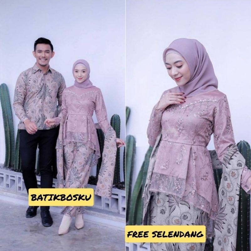 (New Arival) BATIK EXPRESS SET KEBAYA COUPLE YASMIN | KEBAYA LAMARAN TUNANGAN WISUDA | BAJU COUPLE MAHESWARI | OUTFIT KEKINIAN | BATIK COUPLE TUNIK TULLE MUTIARA | COUPLE SANDRINA