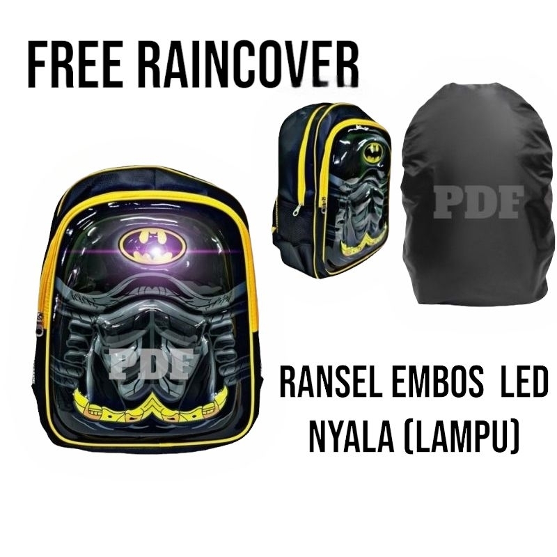 MS Tas Ransel Avengers 3D Embos Led(nyala) Ransel Anak sekolah Laki-laki Tk Sd