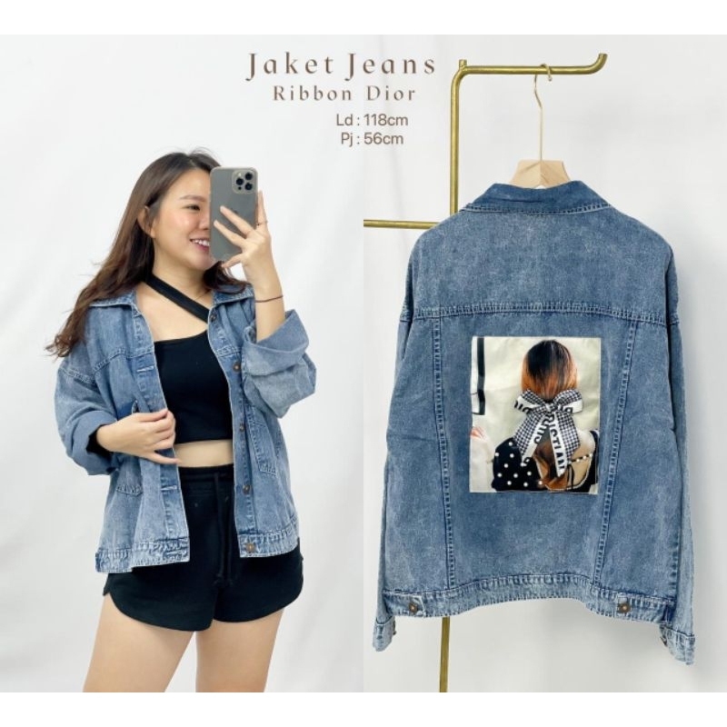 MDLV ~ Jaket Jeans Ribbon Dyor Rainbow Pearl Cat Blue Good Quality