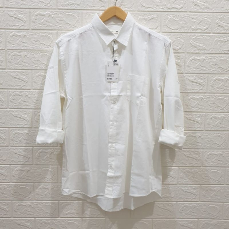 Kemeja Terlaris Panjang Polos Casual Pria HM Putih | Kemeja Lengan Panjang Soft Twill