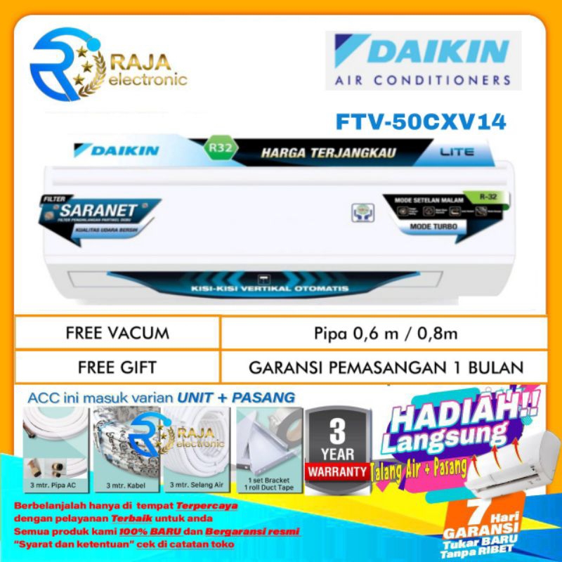 AC DAIKIN 2 PK FTV-50CXV14 Standart MALAYSIA R32 + Instalasi Pemasangan