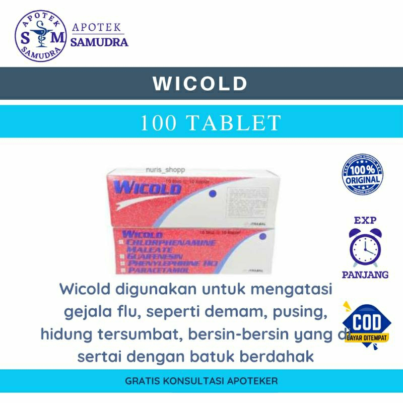 WICOLD KAPLET - 1 BOX ISI 10 STRIP (Obat  untuk mengatasi gejala flu, seperti demam, pusing, hidung 