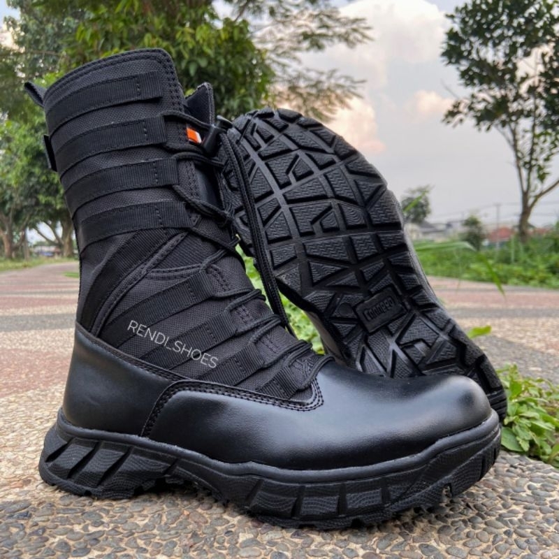 Sepatu pdl ninja hitam cordura anti air ujung plat besi sleting samping