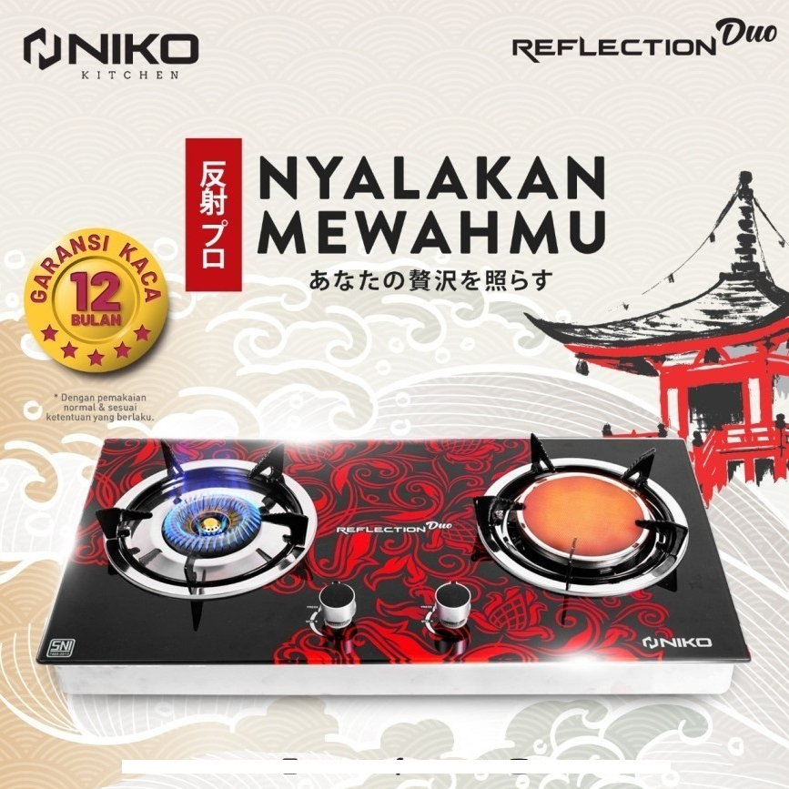 kompor Bara reflaction Duo Kompor Gas Kaca 3 Tungku Reflection Duo / kompor tanam / kompor meja / ko