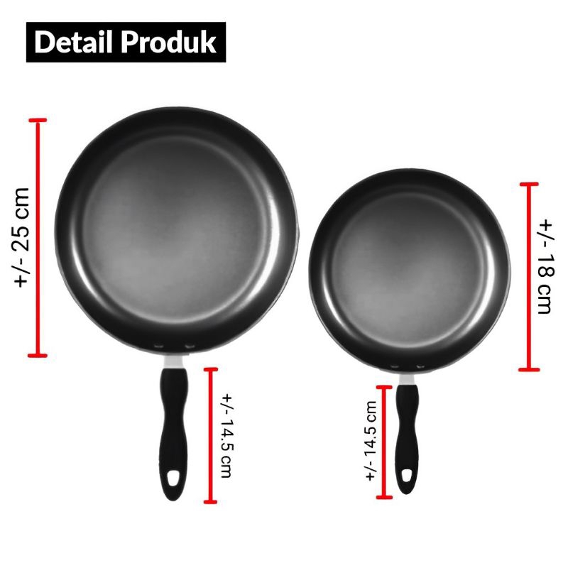 Teflon FryPan Set 2in1:18Cm dan 25Cm-Teplon Fry Pan Wajan Anti Lengket Murah⭐Toko10.olshop⭐