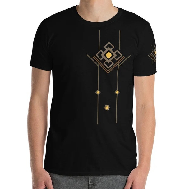 Tshirt Zhongli Pattern Black Anime Gaming Genshin Impact Premium Unisex