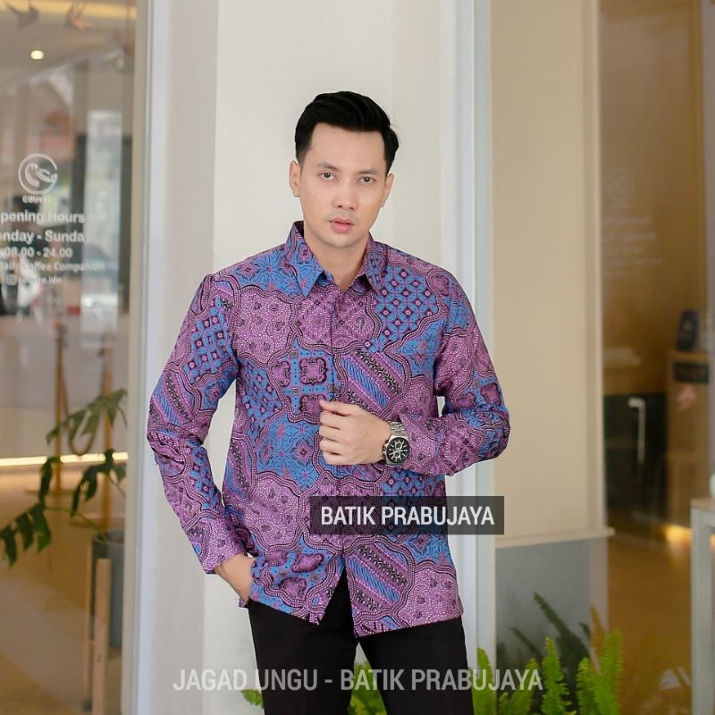 JAGAD UNGU Kemeja Batik Pria Modern Lengan Panjang Pendek Terbaru Premium - Baju Hem Batik Pria Cowok Solo