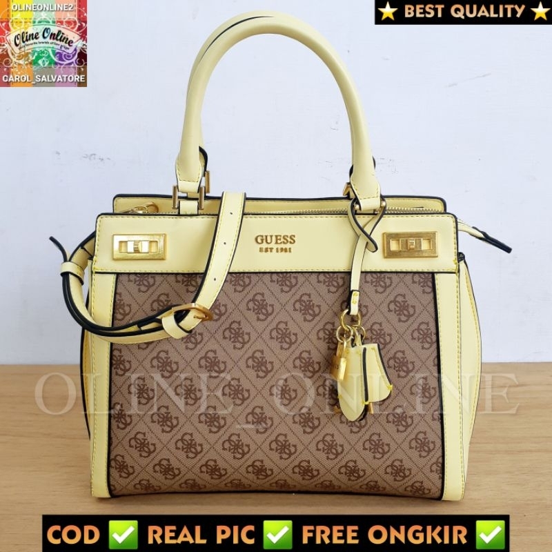 [oline_online] tas katey satchel Big size large sling bag with long strap canvas bag pvc logo batik brown yellow coffee white pink black selempang pundak jinjing Ready stock cirebon majalengka indramayu kuningan tegal brebes losari GS GB sindang laut