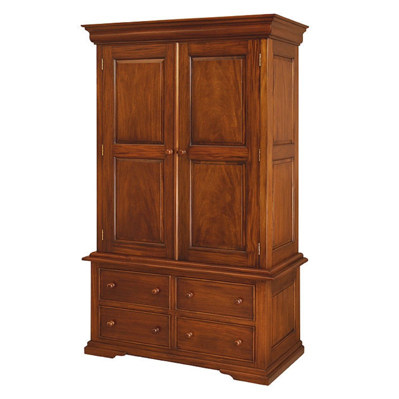 lemari pakaian minimalis pintu 2 bahan full kayu mahoni solid Lanawooden lemari baju gantung lemari 