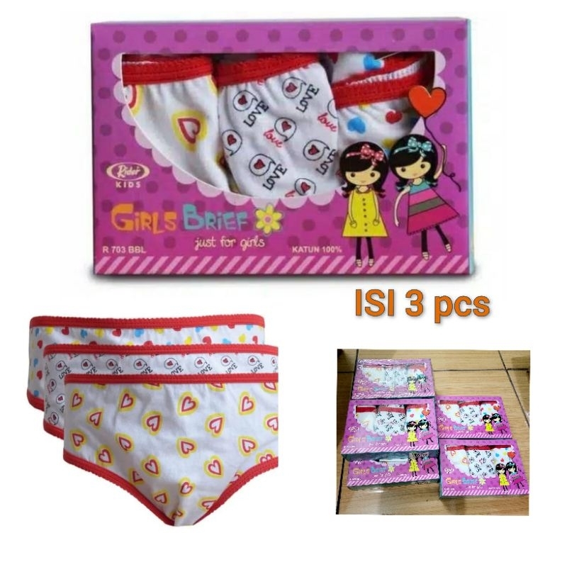 Rider Kids Girls Brief / Celana Dalam Anak Perempuan Super Nyaman 100% Katun isi 3 Premium Cotton