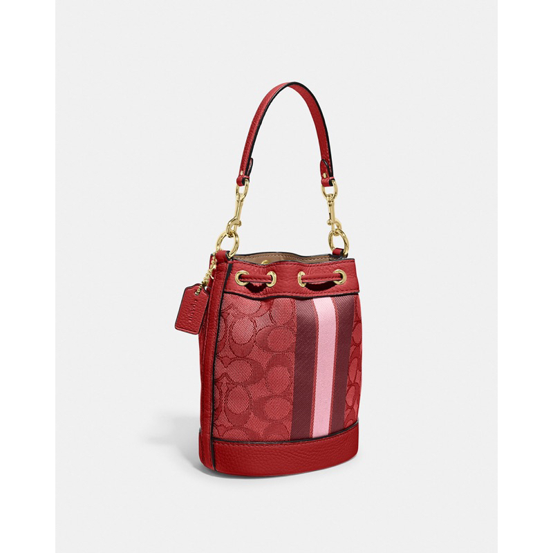 Coach Mini Dempsey Bucket Bag In Signature Jacquard With Stripe And Coach Patch (C8322)