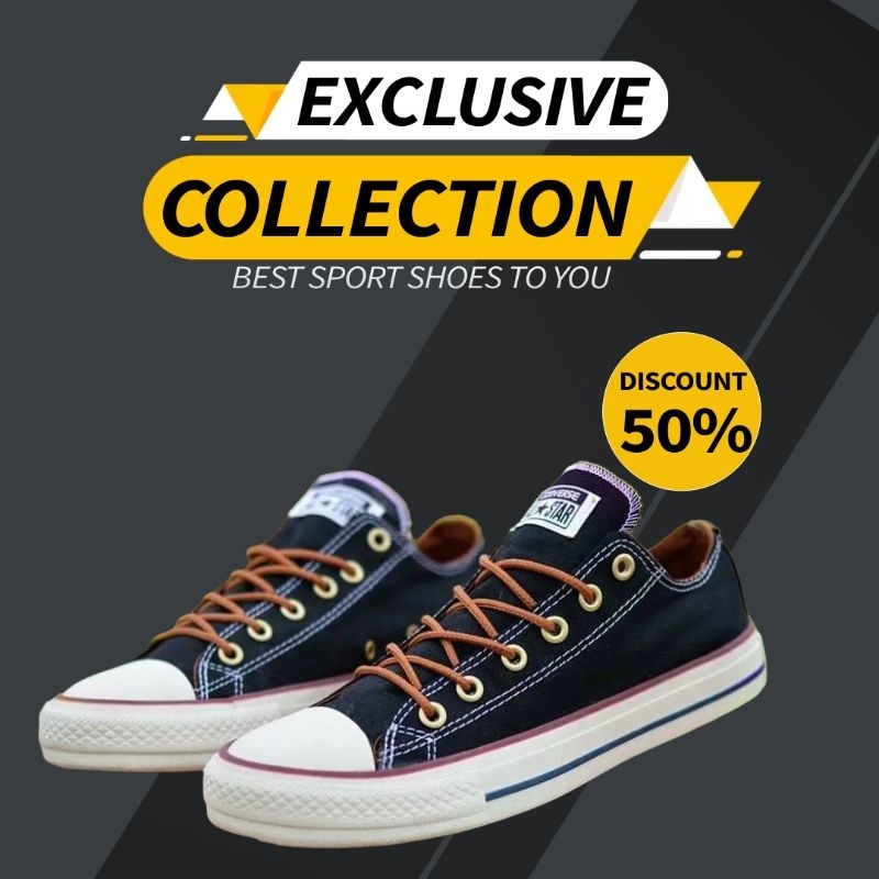 sepatu pria sneakers classic foxing list dewasa  casual formal keren kece Convers original 100 hitam