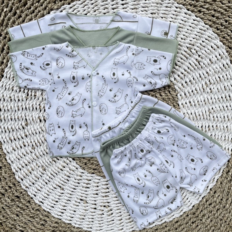 3 PCS Baju Lengan Pendek + Celana Pendek Bayi Bayi Atasan Bayi Baju Newborn Baju Bayi Baru Lahir Gift Bayi Hadiah Lahiran Bayi baju bayi lengan Pendek ASYAM BABY