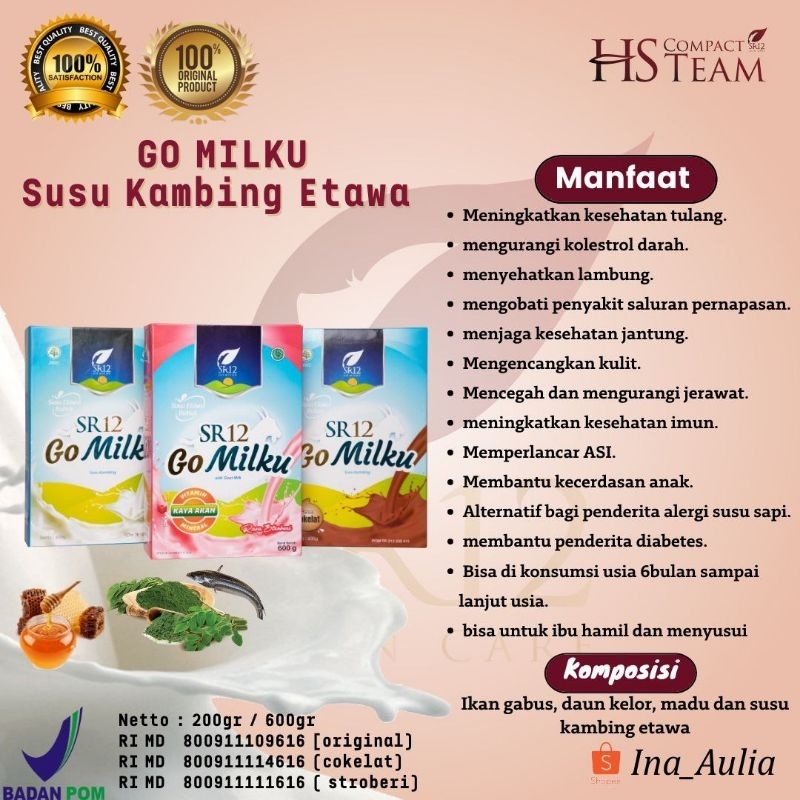 

GO MILKU SR12/ SUSU KAMBING ETAWA/ UNTUK KESEHATAN TUBUH/ TULANG, JANTUNG, MELANCARKAN ASI