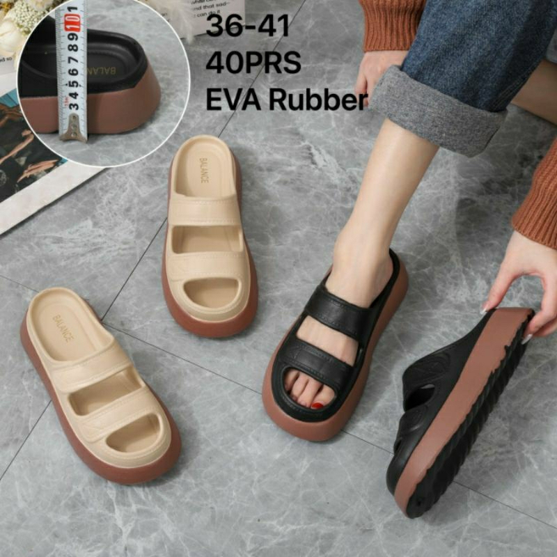 Original Balance 2301-A2 Sandal Selop Wanita 2 Garis Karet Jelly Slip-On Import Logo BLC Eva Rubber Ringan Sendal Sepatu Cewek Perempuan Slop Kokop Impor Bustong Ban Dua L029-B2 029 L029 2301 2301-A1 2301-B1 L029-A2 Empuk Sol Tebal Kekinian Viral Cantik