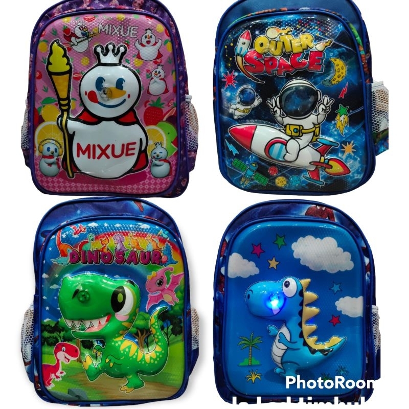 Tas Mixue Ransel anak sekolah Sd Tk Karakater miksu dino / Ransel embos timbul nyala led anak perempuan laki-laki