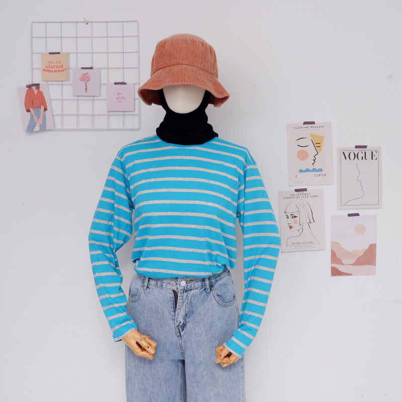 Kaos salur/Kaos salur wanita/Kaos salur wanita lengan panjang/kaos salur lengan panjang