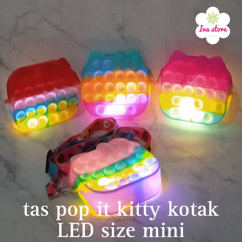 Tas pop it kitty kotak size mini LED bisa menyala