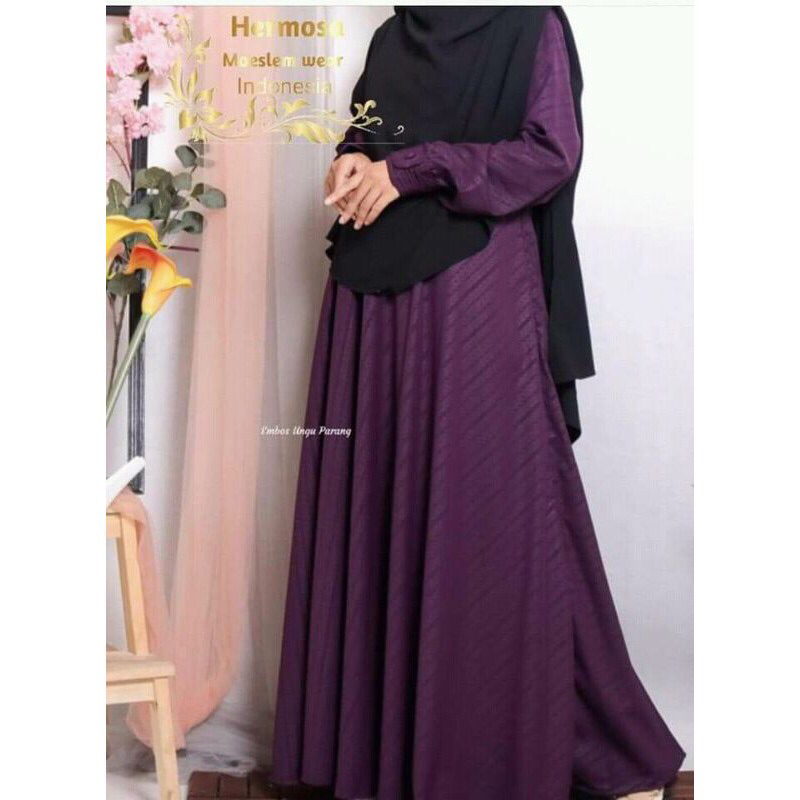 GAMIS SYAR’I HERMOSA Original Embos Wolfis Motif BATIK PARANG (Ungu, Navy)