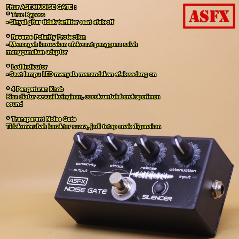 Efek ASFX NOISE GATE silencer pedal stompbox reducer penghilang noise dengung untuk gitar dan bass